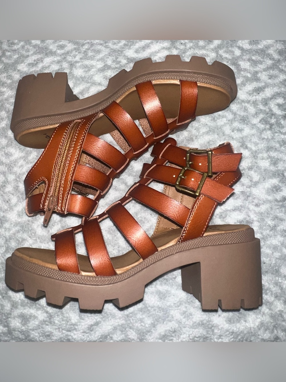 Jellypop Tan/Brown Chunky Gladiator Heels